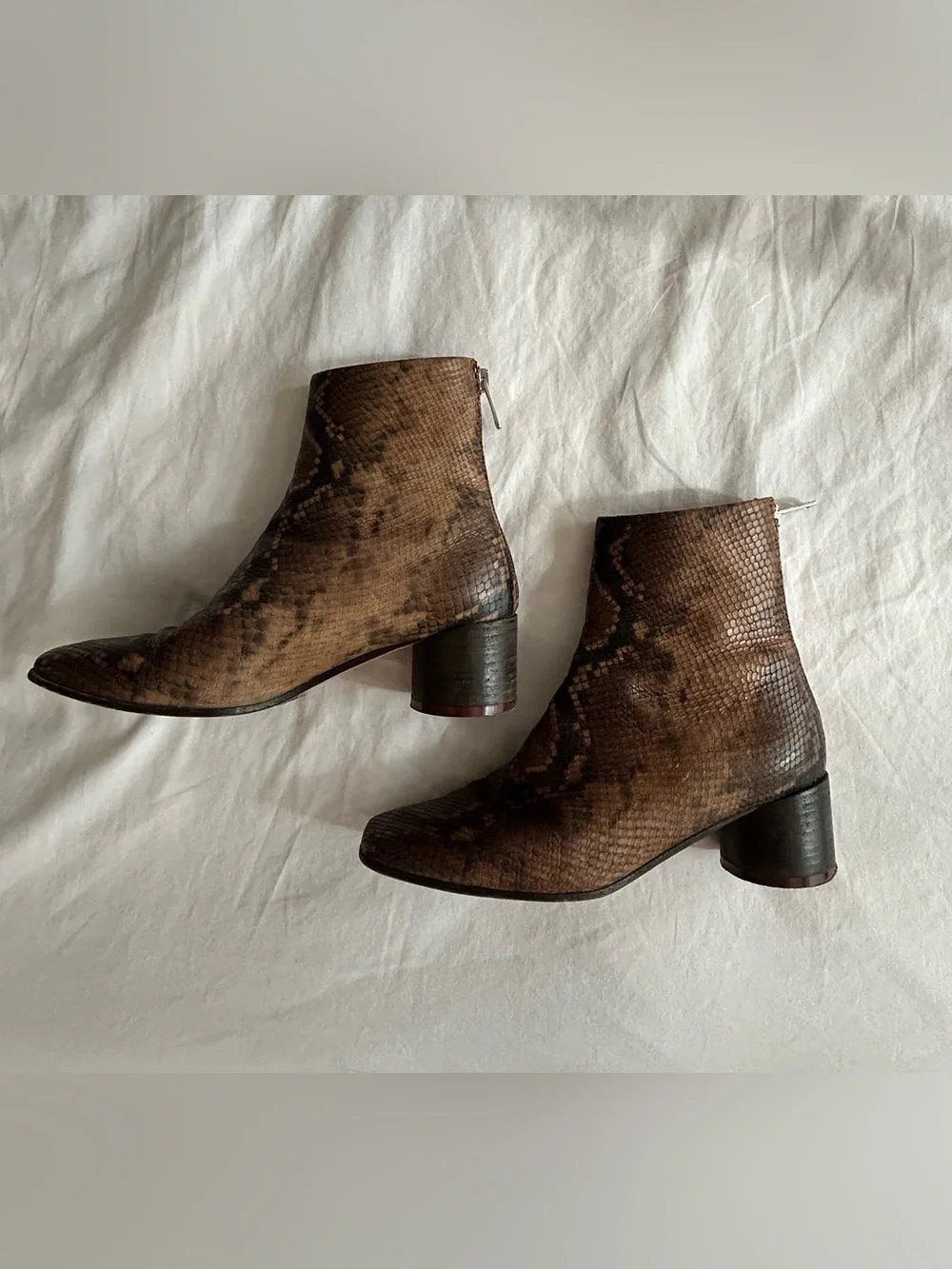 Margiela MM6 brown & gray snakeskin print 7.5 ankle boots